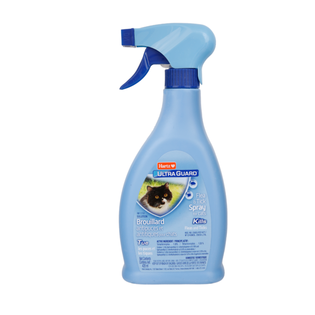 Hartz Ultraguard flea & tick spray for cats. Front of package.