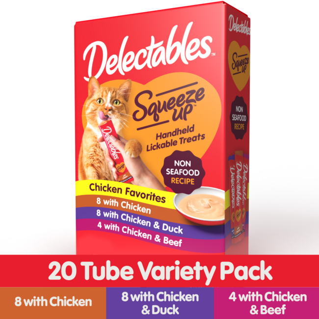 Delectables Squeeze Up 20 tube variety pack. Hartz SKU# 3270013036. Variety pack.