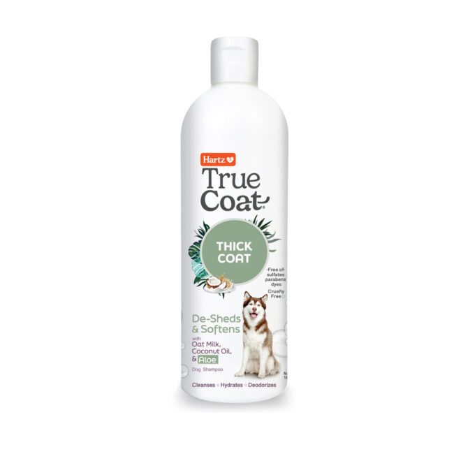 Hartz True Coat Thick Coat deshedding dog shampoo.