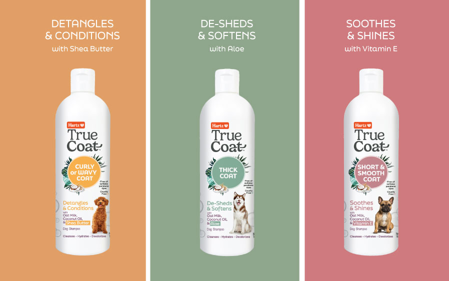 Hartz natural dog shampoo comes in three varieties.