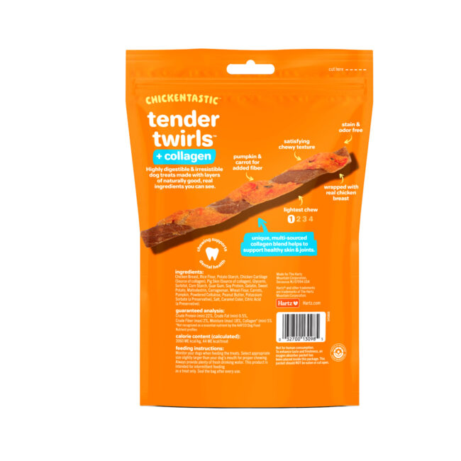 Hartz Oinkies Tender Twirls dog treat with collagen.