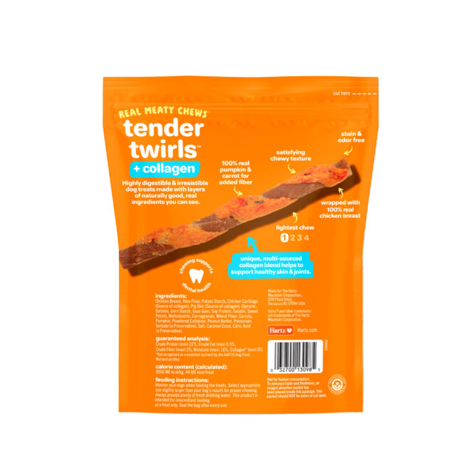 Hartz Oinkies Tender Twirls dog treat with collagen.