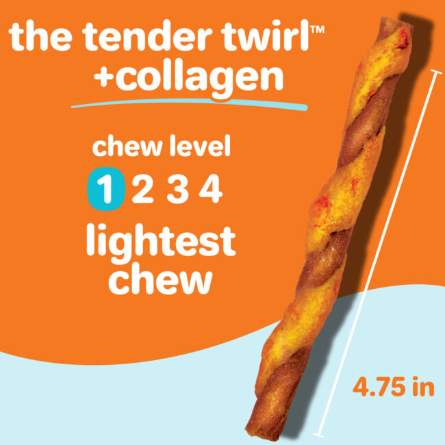 Oinkies Tender Twirl with collagen. savory dog chew.