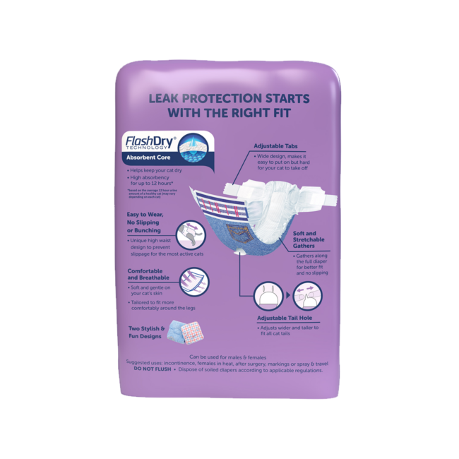 Hartz Comfitables Cat Diapers Size M, back of packaging, NEW