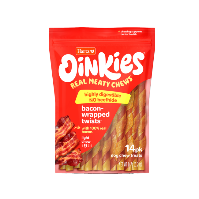 Hartz Oinkies Real Meaty Chews Bacon-Wrapped Twists – 14 pack