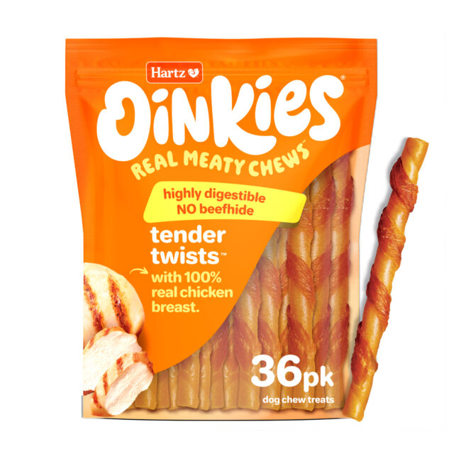 Hartz Oinkies Tender Twists, with 100% real chicken. Dog treats. Hartz SKU 3270015683