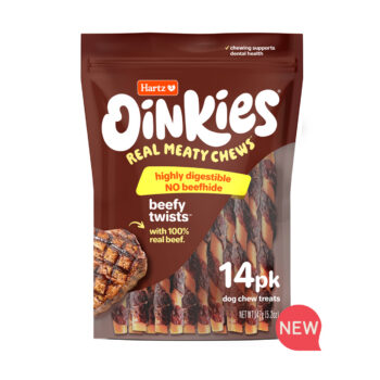 Tender oven-baked core dog treat wrapped with 100% real beef.