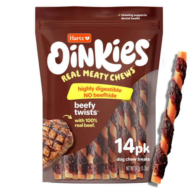 Hartz oinkies beef twist dog treat.