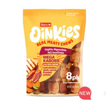 NEW! Hartz Oinkies Mega Kabobs dog treat.