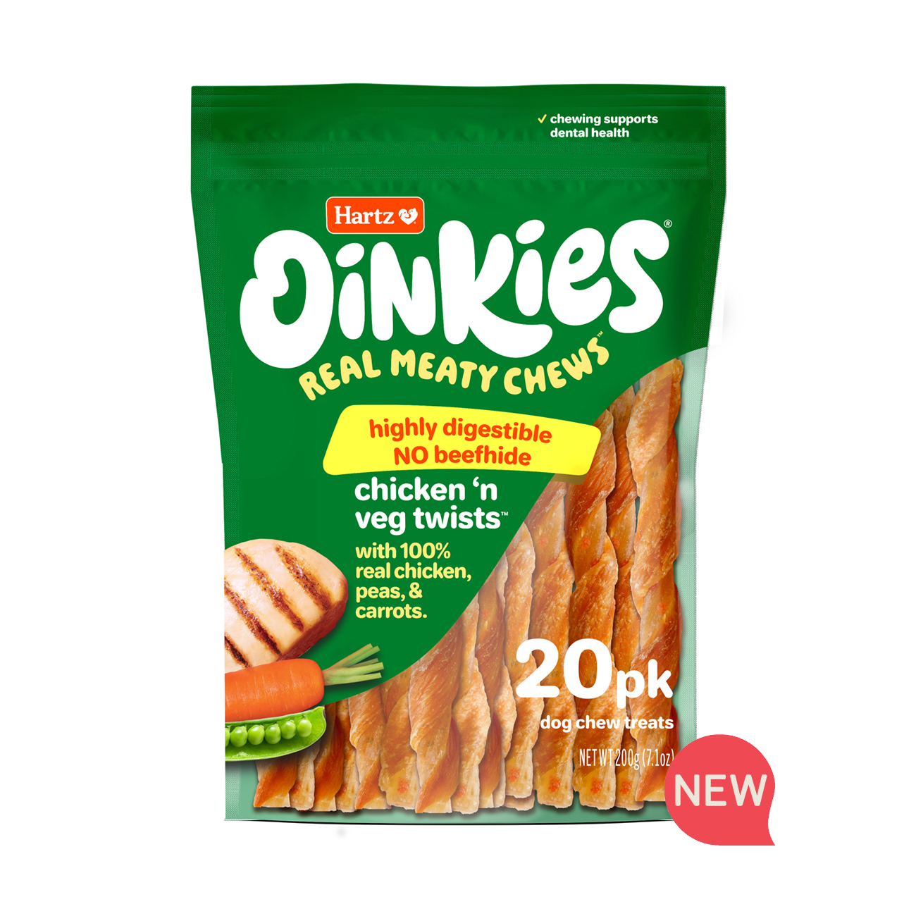 ドッグフード Ricky Hartz® Oinkies® Real Meaty Chews™ Chicken 'n Veg Twists™ – 20 Pack