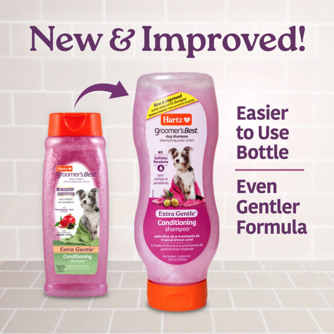 Groomer's Best Extra Gentle Conditioning Shampoo. Easy to use bottle