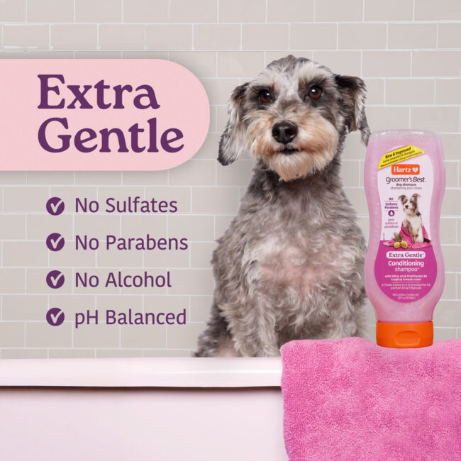 Groomers Best extra gentle shampoo for dogs.
