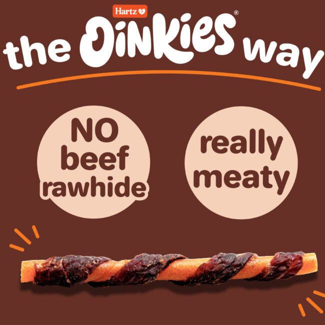 Oinkies beefy twists dog treat. Really meaty.